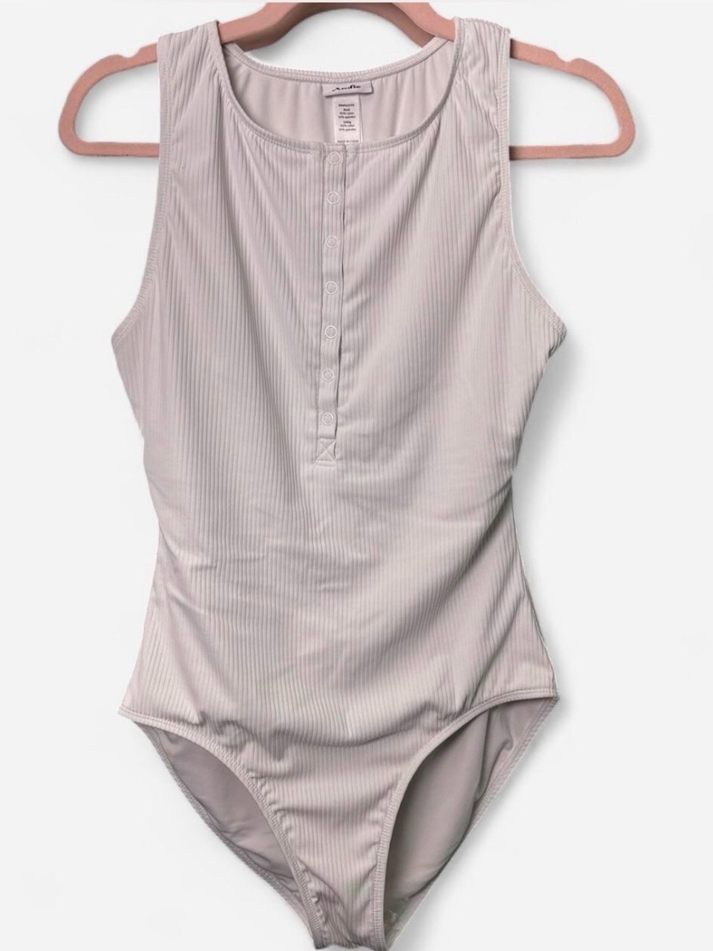 Andie Swimwear Malibu White Ribbed Henley One-Piece Swimsuit Medium Tall MT